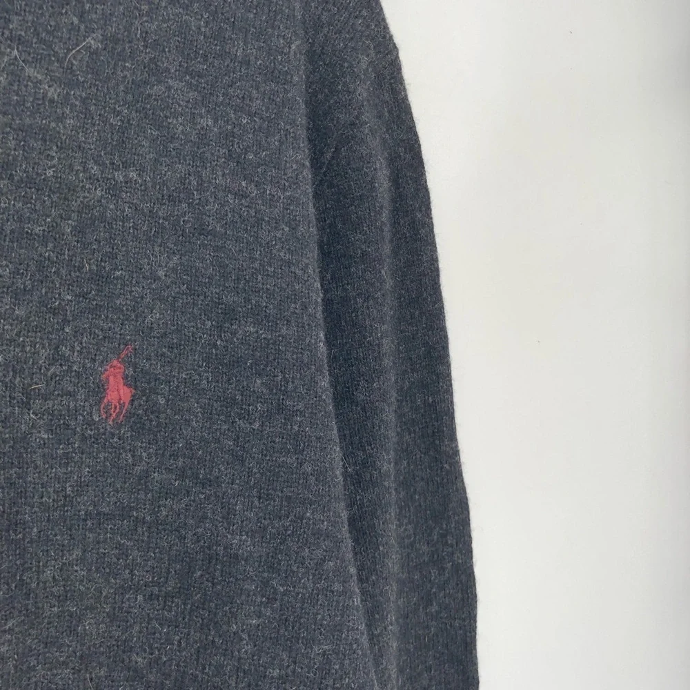 POLO RALPH LAUREN V Neck Sweater Lambswool Vintage XL Grey Black Men LongSleeve